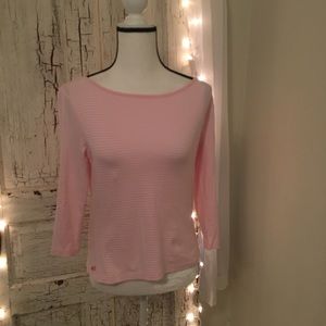 🍋Lauren Ralph Lauren | pink & white boatneck tee